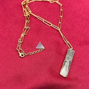 Serefina “Paper Clip” Chain & Light Green/Gray Stone Pendant Necklace